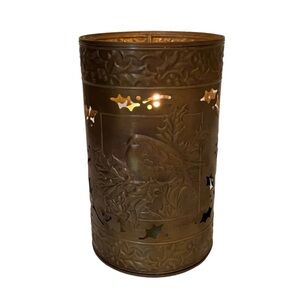 Partridge Christmas 7.6” x 4.5” Brass Tin candleholder